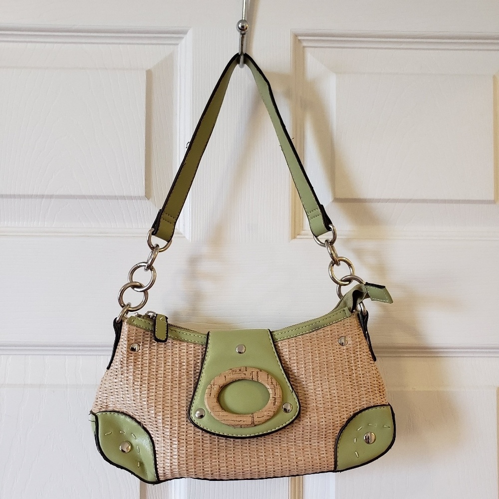 Small Vintage Lime Green Straw Handbag